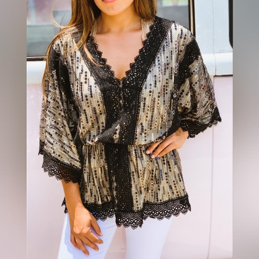 Southern Fried Chics Middle of a Memory Sequin Lace Top